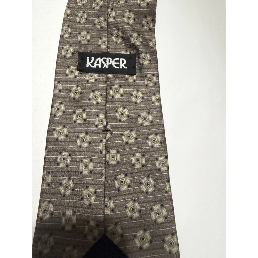 Kasper Mens Tie 100% Italian Silk Geometric Taupe Blue Brown Formal Necktie